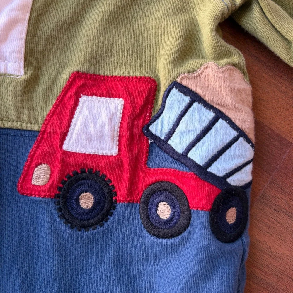 Gymboree Baby Boy Rugby Romper Blue Green Dump Truck Construction 6-12 Months